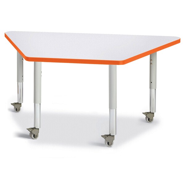 Jonti-Craft Berries Trapezoid Activity Tables, 24 in. x 48 in., Mobile, Freckled Gray/Orange/Gray 6438JCM114 - main